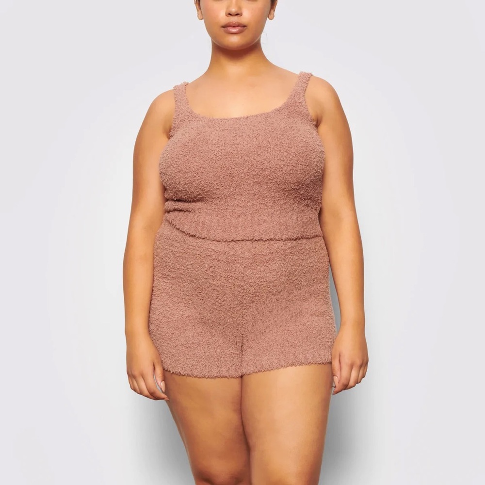 Skims cozy knit tank & short set (rose clay) L/XL